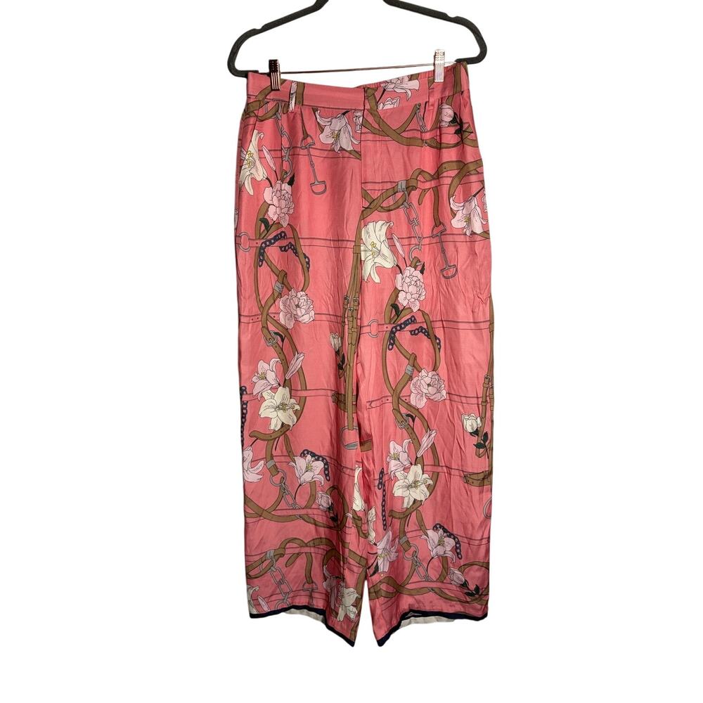 Vineyard Vines Kentucky Derby Women's Pink Wide Leg Pants Silk Sz 12 Preppy